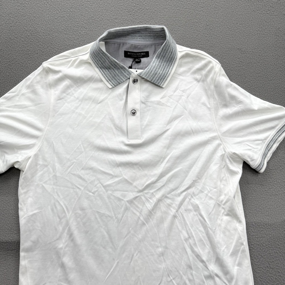 Banana Republic Luxury Touch Polo Shirt Mens Medium White Cotton Contrast Collar - Picture 7 of 10